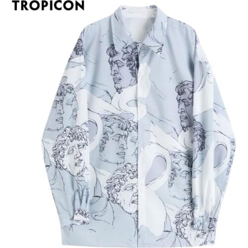 TROPICON Renaissance Print Top Long Sleeve Blouse Fall 2020 Women Button Up Designer Shirt White Loose Designer Clothes Autumn