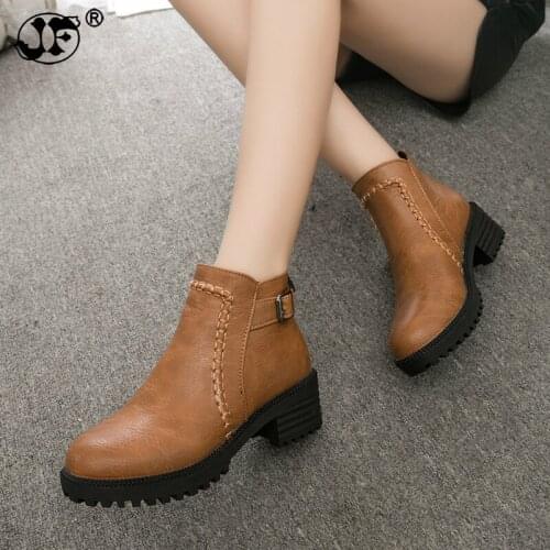2019 Chunky Women Boots Short Plush Square Heels Ankle Boots Round Toe Zippers Spring Autumn Ladies Shoes Size 35-43 fgb78