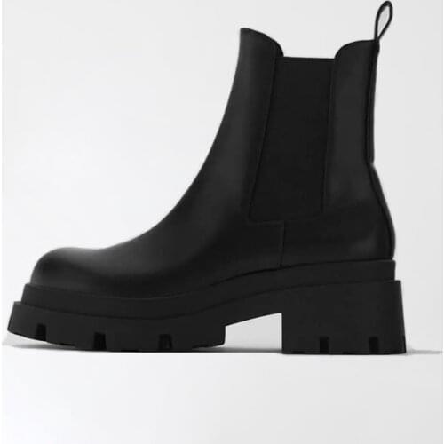 2020 Warm Fur Ankle Boots For Women Slip On Women Platform Boots Black Leather Chunky Heel Chelsea Boots Women Winter Shoes