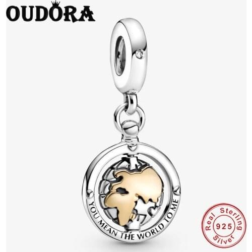 925 Sterling Silver Spinning World Dangle Charm Fit Original Pandora Bracelet Charms Silver Jewelry Making Berloque