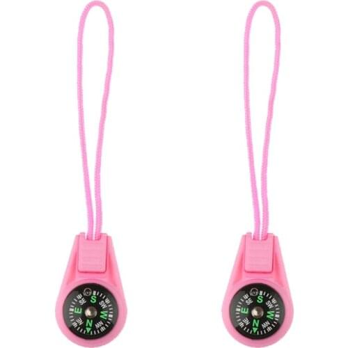 2 Pcs Zipper Tail Rope Compasses Pocket Mini Survival Compass Camping Hiking Outdoor Tool for Paracord