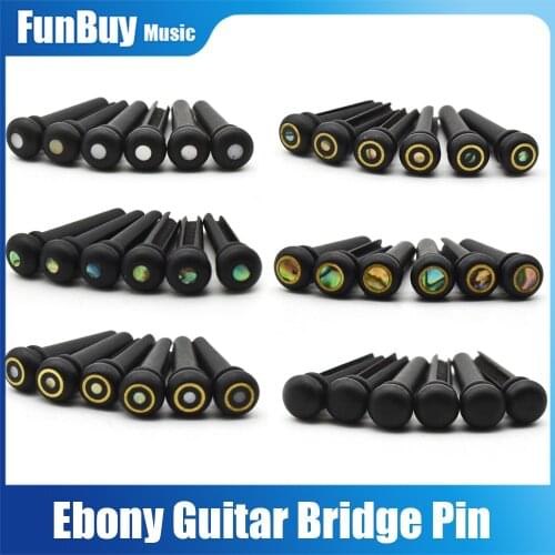 6pcs Ebony Guitar Bridge Pins Bridge Endpin Pearl Shell Abalone Dot Brass Circle Inlay for Acoustic Guitar Parts & Accessories