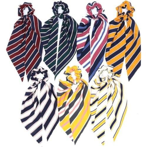 7pcs New Stripes Bow Streamers Hair Ring Fashion Ribbon Girl Hair Bands Scrunchies Horsetail Tie Headwear Hair Accessories