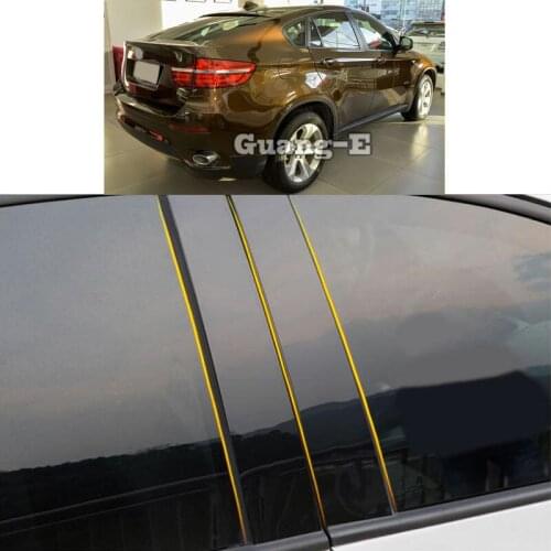 Car PC Material Pillar Post Cover Door Trim Window Piano Black Molding Sticker Plate 8pcs For BMW X6 XDrive 2009-2014