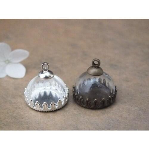 Free ship!! 15mm glass globe dome pendant with lace shapes base/bronze/silver/glass vial necklace pendant