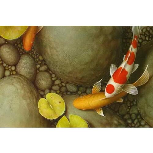 Free shipping! Home Wall Decor Dind Feng Shui Fish Koi Painting Printed On Canvas For The Sitting Room Adornment Art Gifts