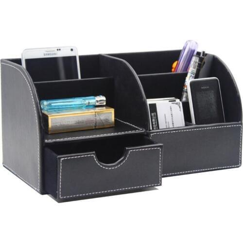 6 Blocks Holder Multifunctional PU Leather Office Desk Organizer Desktop Stationery Storage Box Pen Holder Supplies Organizer