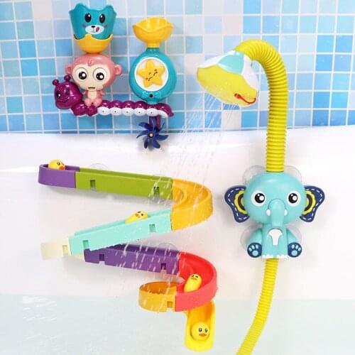 Baby DIY Wall Suction Water Slide Bathtub Toys Game Duck Elephant Faucet Shower Electric Water Spray Toy Kids Swim Bathroom Toys