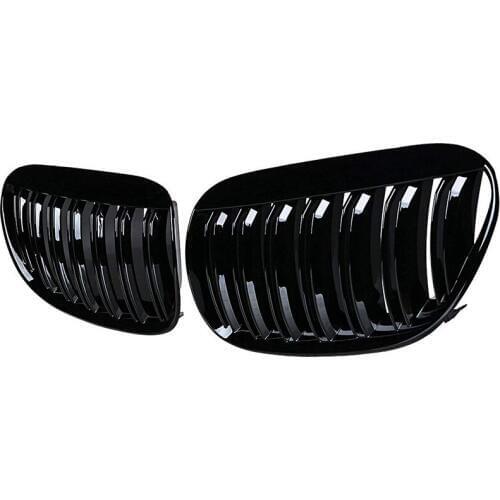 Glossy Black Double Line Front Hood Kidney Grille Grill for 2004-2010 E63 E64 6-Series M6 Coupe Convertible