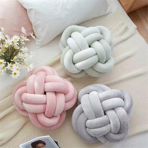 Ins Knot ball knot pillow, Nordic simple knit round sofa pillow, cardigan trim cushions 30cm