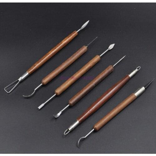 100set 6pcs/Set Sharp Clay Sculpting Wax Carving Pottery Tools Shapers Wood Handle Ceramic Pottery Clay Sculpture Carving Tools