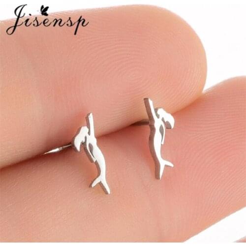 Jisensp Bijoux Femme Girl Earrings Lovely Mermaid Stud Earings for Women Stainless Steel Jewelry Viking Earrings Party Gift