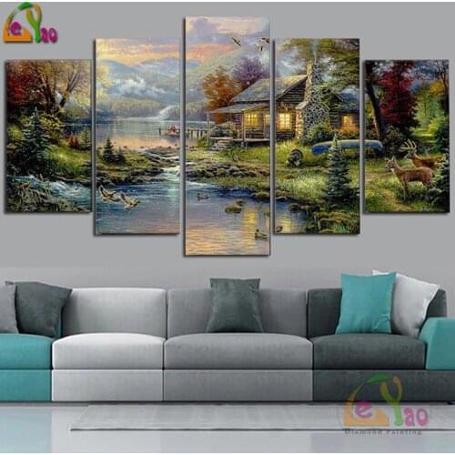 Landscape Nature House 5d Diy Diamond Painting 5pcs Cross Stitch Full Deads Diamond Embroidery Mosaic Pattern New Pictures Sale