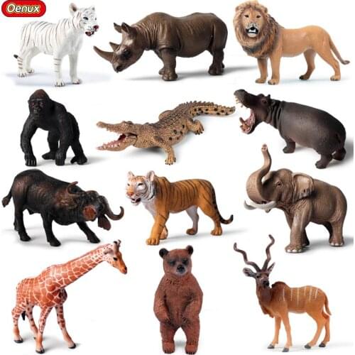 Oenux Classic African Animals Elk Model Action Figures Crab Wild Crocodile Animal Figurine Giraffe Educational Toy For Kids Gift