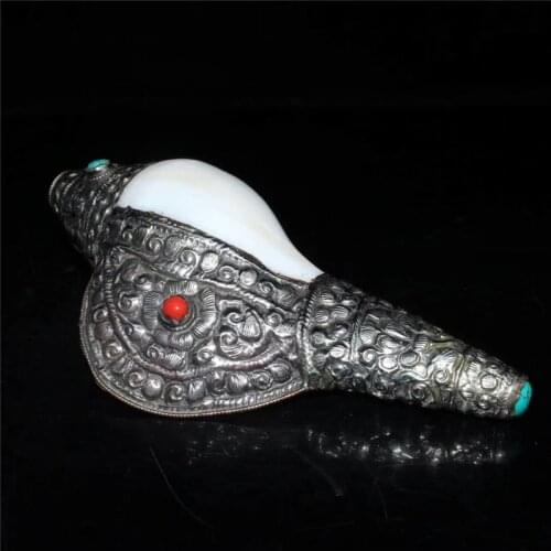 Collection Chinese Handmade Nepalese Tibet Silver Conch Exquisite Gift Fengshui Home Decoration