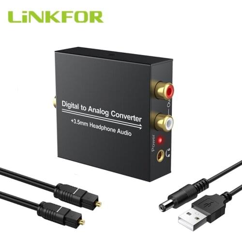 LiNKFOR Digital to Analog Analogue Audio Converter 96Khz Adapter 24-bit S/PDIF Optical Toslink Cable Coaxial to Analog RCA 3.5mm