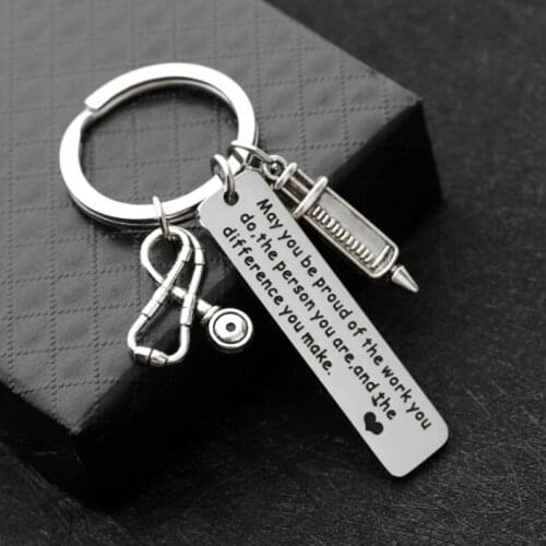 Metal Keychain Man Syringe Key Chain Women Key Holder High Quality Lovers Keyring Stethoscope Key Ring
