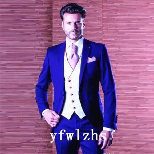 Handsome Groomsmen Peak Lapel Groom Tuxedos Mens Wedding Dress Man Jacket Blazer Prom Dinner (Jacket+Pants+Tie+Vest) A361