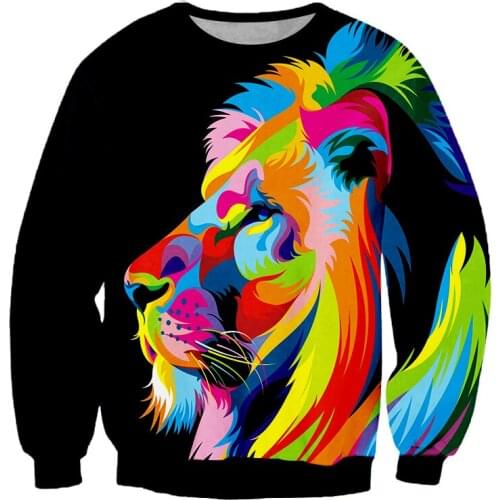 LCFA Animal Colorful Lion Head RoundNeck Sweatshirt Mens Top Large Size Harajuku Casual Long Sleeve Shirt Dropship Freeshipping