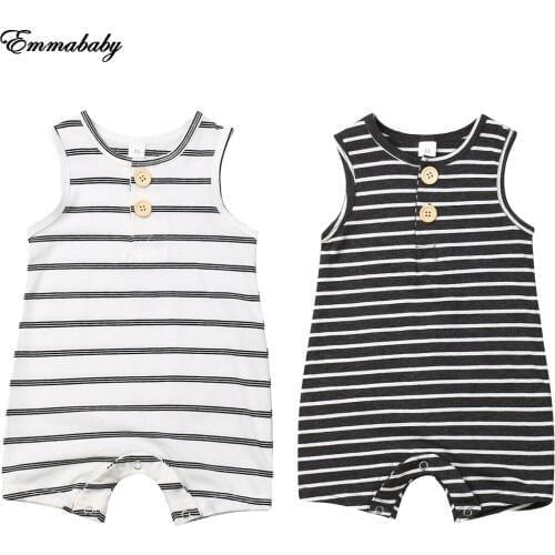 NEW 2020 Newborn Infant Baby Boys Girls Striped Clothes Sleeveless Rompers Summer Outfit