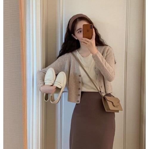 New Womens Sweaters suit Autumn Winter Casual solid V Neck Cardigans sweater Single Breasted Loose Cardigan pencil skirt suits