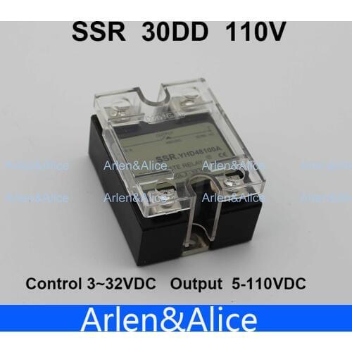 30DD SSR Control voltage 3~32VDC output 5~110VDC DC single phase DC solid state relay