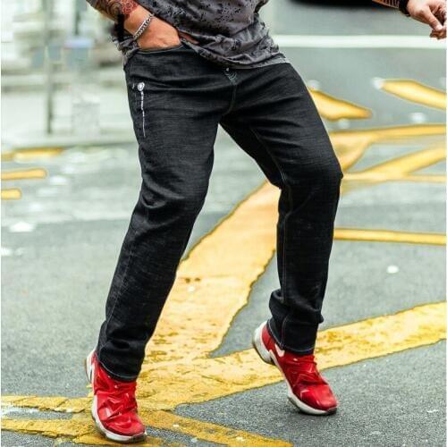 Autumn New elastic Straight Large size Waist Mens jeans Loose Fashion Black jeans Casual Long pants Size 36-40 42 44 46 48