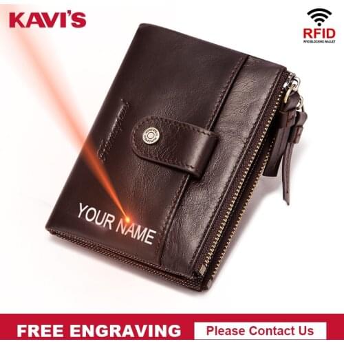 Rfid 100% Genuine Leather Men Wallet Coin Purse PORTFOLIO Male Portomonee Money Bag High Quality Designer Name Engrave Wallet