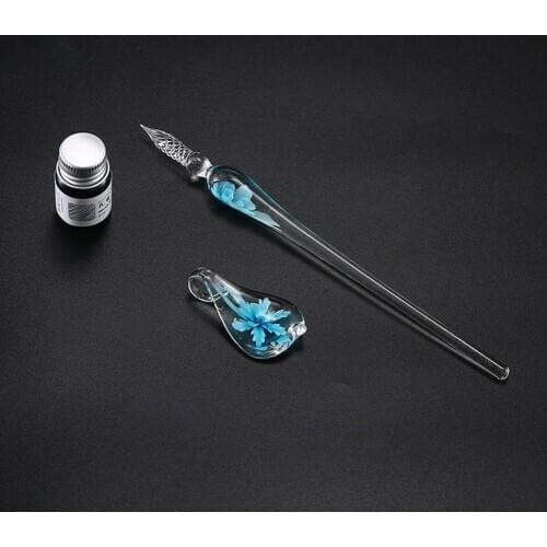 Glass Dip Pen Faux Crystal Ink Signature Inside Flower for Writing Art Decor Gift heat-resistant and water-resistant function