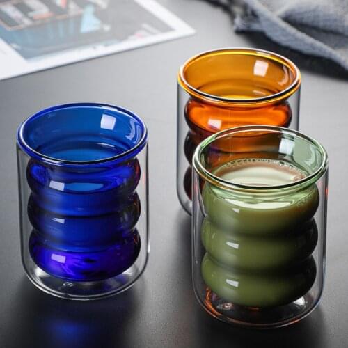 Heat-resistant Ripple Design Glass Milk Cup Beer Espresso Handmade Coffee Beer Tea Mug Whiskey Drinkware Double Insulation Cup