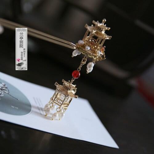 LingLongGe Pure Copper Attic Vintage handmade Ancient Chinese Classical Hair Jewelry Cos Hanfu Hair Accessory Earrings