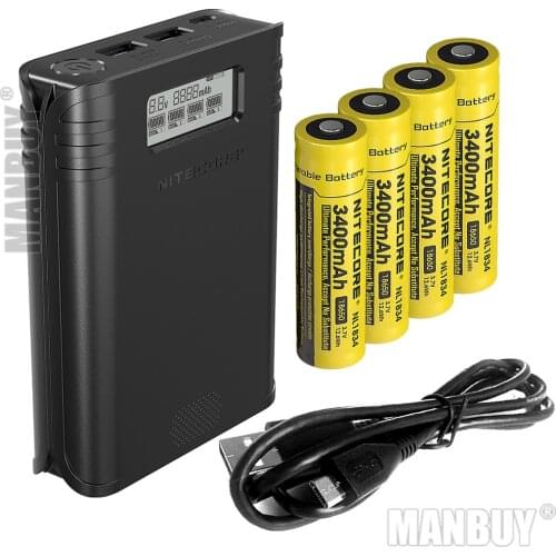 Wholesale NITECORE F4 Flex Bank 2In1 Outdoor USB Charger + Travel Power Bank with 4x18650 Rechargeable Batteries + Charger Cable
