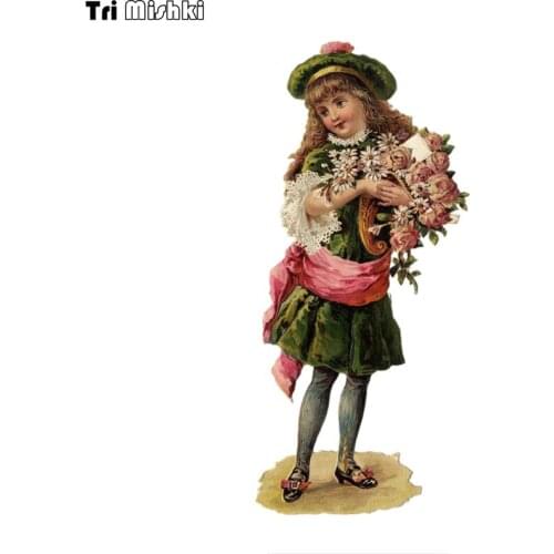 WCS967 retro Girl and flowers car sticker PVC colorful Decals Waterproof sticker on Car Body Rear Window