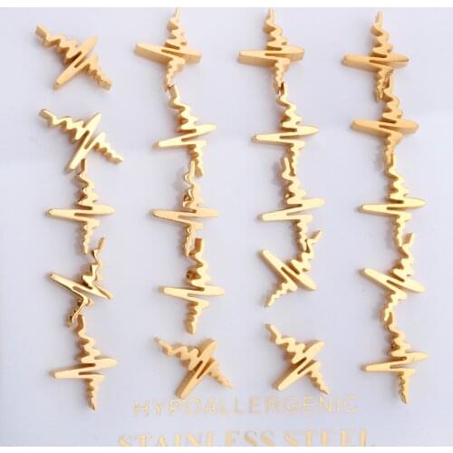 10 Pairs Heartbeat Earrings Stainless Steel Gold Silver Color Fashion Women/Men/Girl Ear Studs Jewelry Accessories Wholesale