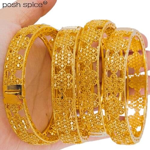 Dubai Bangles for Women Saudi Arabia Gold Bracelets African Gifts Ethiopian Jewelry Girls Wedding Bride Hand Chain