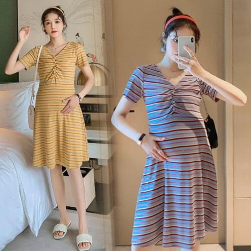 2021 Summer Short Sleeve Striped Maternity Nursing Dress Pregnant Clothes Dresses For Pregnancy Woman Breastfeeding Dress