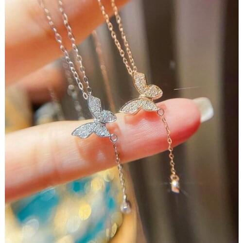 Creative Gold Silver Color Cubic Zirconia Tassel Butterflies Necklaces for Women Valentines Day Birthday Gift