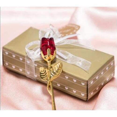 100pcs Crystal Rose Artificial Flowers Baby Shower Souvenirs Wedding Favors and Gifts For Guest Home Decor Transparent lin4575