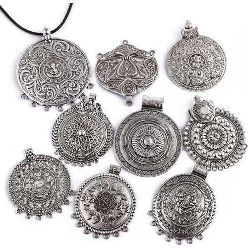 2PCS Vintage Boho Bohemia Tribal Big Large Round Medallion Charms Pendants for Necklace Jewelry Making Findings