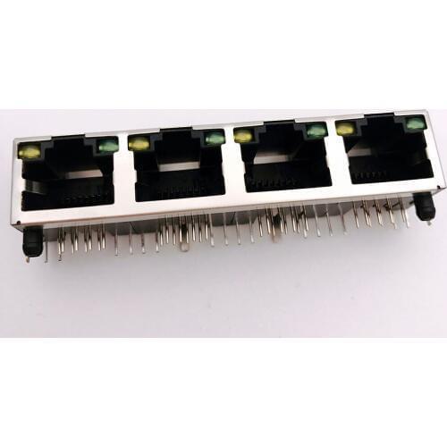 20pcs/lot 1*4 network interface RJ45 socket with lampfemale 56/8P8C cable socket 90 Degree Lan Connector