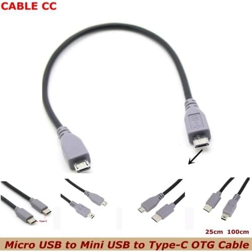 25CM 100CM Micro USB Mini USB Type-C OTG Fata Cable For Mobile Phone Mobile Hard Disk Card Reader Tablet Computer Transfer