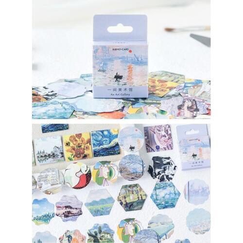46pcs Art Gallery Paintings Stickers Set 40mm Mini Oil Drawing Masterpiece Sticker Adhesive Post Diary Letter Gift Seal E6422