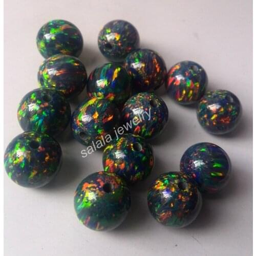 50pc/lot Free Shipping 10mm OP32 Round Black Opal Beads Synthetic Full Drilled Round Ball Cut Opal Beads for Necklace &Bracelet