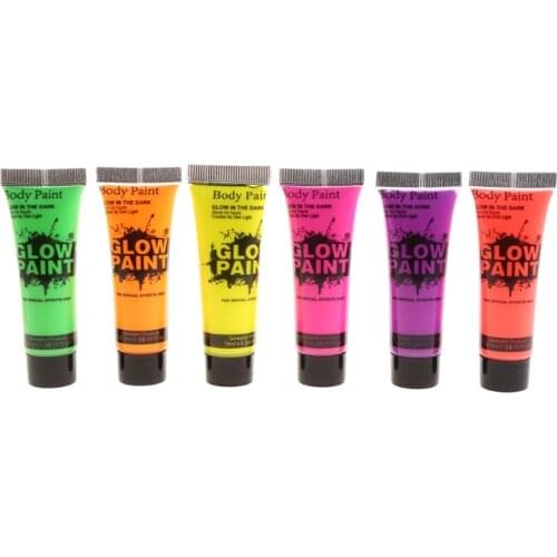 6 Tubes UV Glow Blacklight Makeup Face and Body Painted Pigment Washable Neon Fluorescent Body Paint