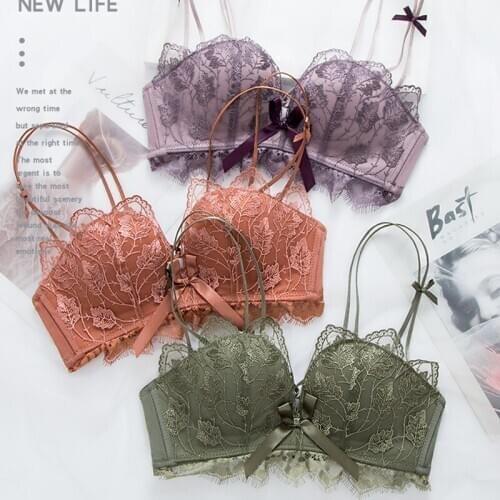 Wokeayer Lace Floral Embroidery Bra Backless Wireless Bralette Sexy Lingerie Comfortable Adjustable Push Up Bras For Women