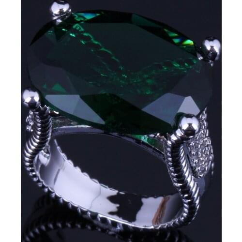 Valuable Huge Oval Egg Green Cubic Zirconia Silver Plated Ring V0572