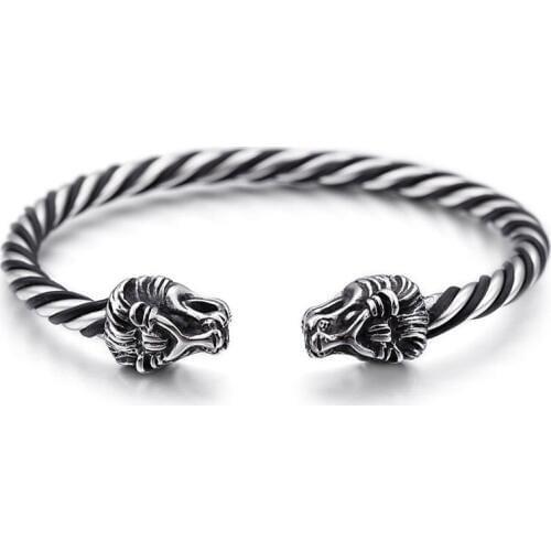 European and American stainless steel mens lion head animal bracelet fashion punk titanium steel bracelet