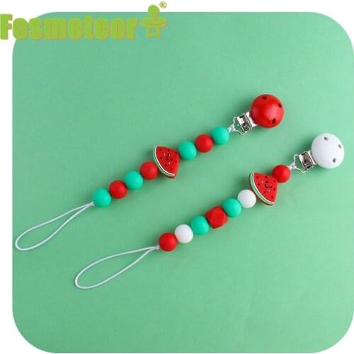 Fosmeteor 1pcs Food Grade Silicone Beads Red and White Watermelon No BPA Baby Nipple Holder Chain Pacifier Clips Bath Gift