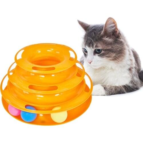 Pet Cat Toy Three Levels Tower Tracks Disc Cat Intelligence Amusement Triple Pay Disc Cat Toys Ball Training Plate Toys for Cats