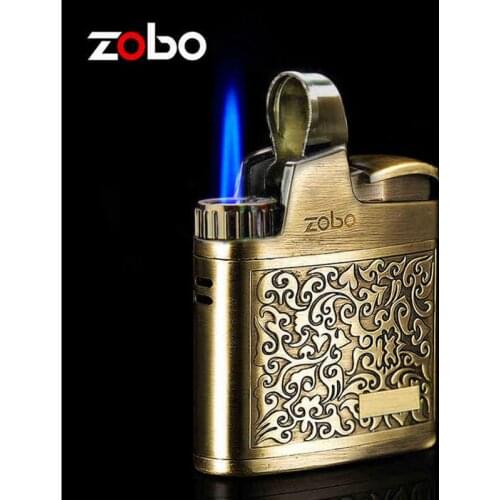 Creative Retro Embossed Butane Gas Lighter Blue Flame Metal Windproof Cigarette Cigar Lighter Mini Torch Jet Lighters